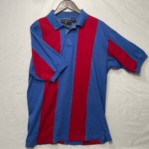 Vibrant Blue and Red Striped Polo Shirt